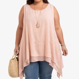 Arna York Pink Sleeveless‎ Tunic Top Shark Bite Hem Plus Size 30/32 Womens